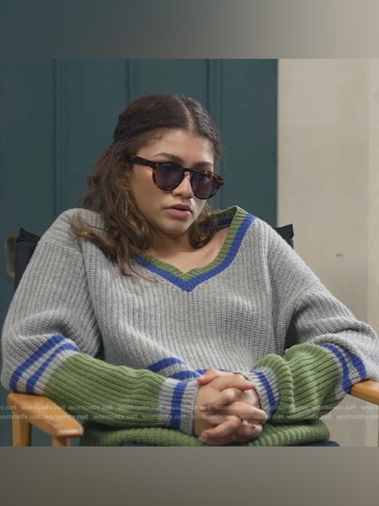 Danielle Guizio Sweaters - Danielle Guizio Oversized Varsity V-Neck Sweater S/XS | Worn by Zendaya Euphoria